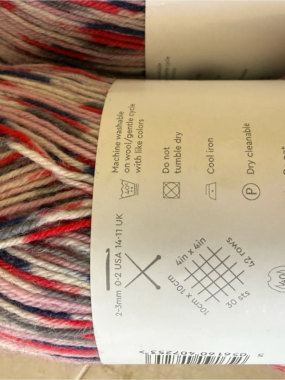 Multicolor Pink-Red-Blue Self-Striping Sock Yarn